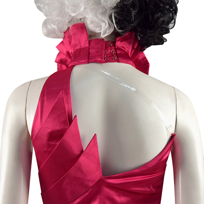 Cruella De Vil Cosplay Costume Emma Stone Red Dress With Wig - CosSuits