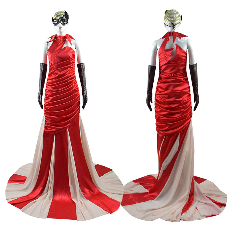 HZYM Queen Cruella De Vil Cosplay Costume Women Red Wedding Dress Halloween  Suit 