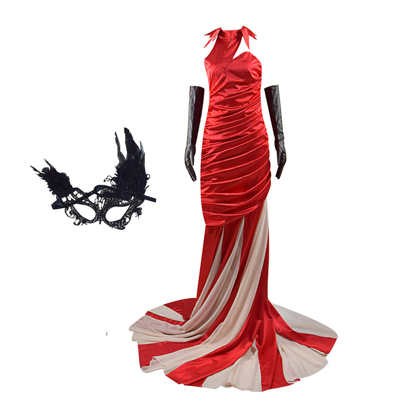Cruella Red Dress Costume Cruella De Vil Cosplay Halloween Outfit
