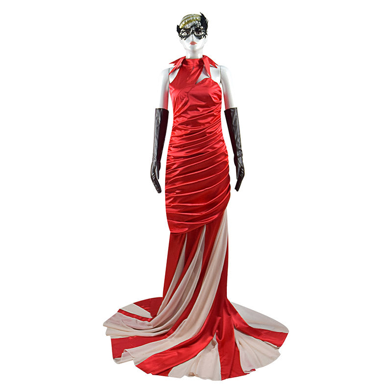 cruella red dress Cruella Red Dress Costume Cruella De Vil Cosplay Halloween Outfit