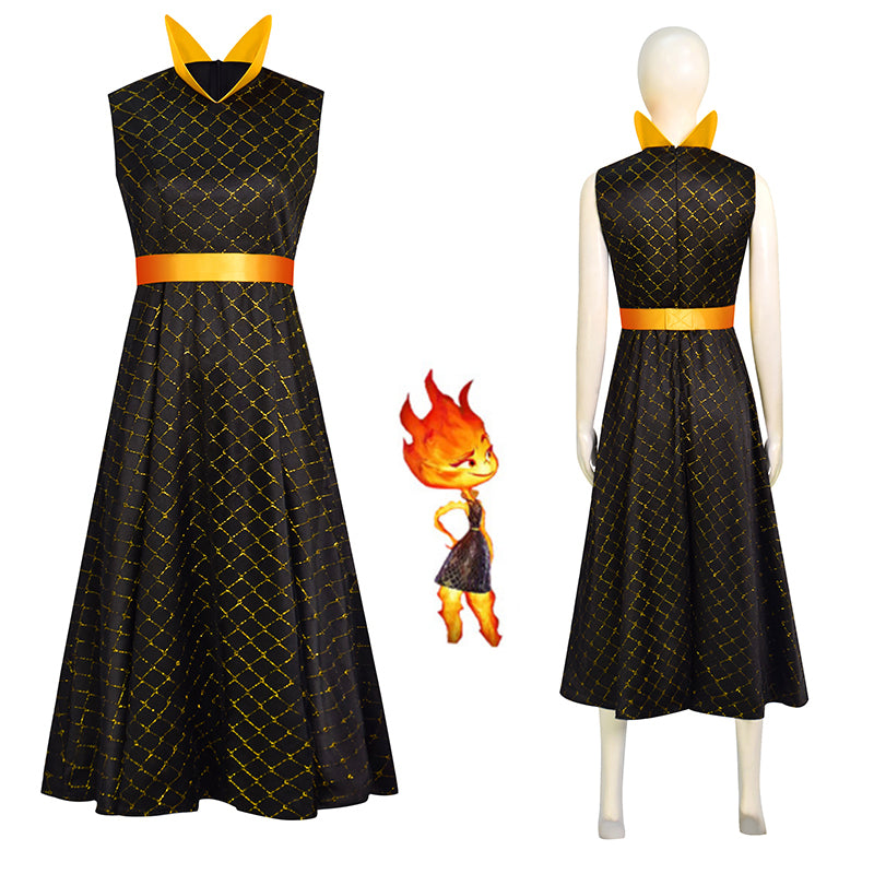 Animed Elemental Amber Cosplay Costume Fire Elemental Long Dress