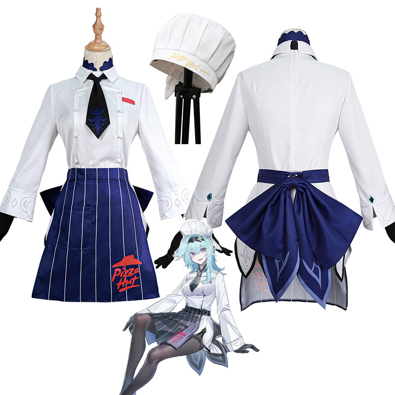 Genshin Impact Pizza Hut Eula Cosplay Costume Anime Girl Eula Waiter Dress Uniform Outfit