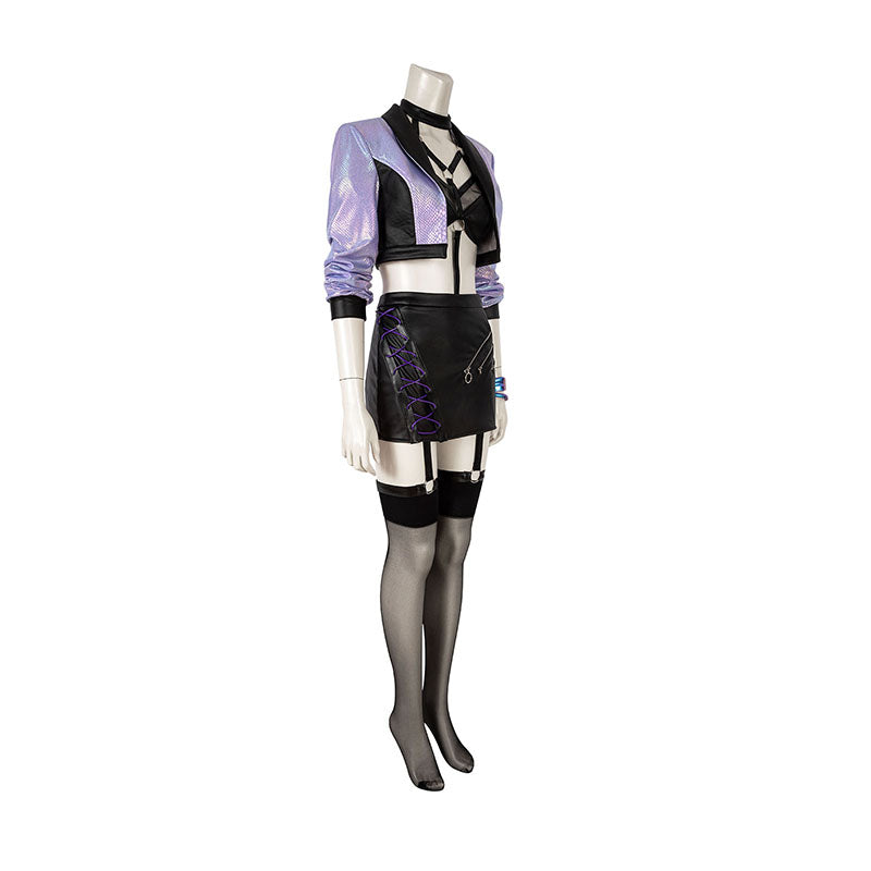 KDA Evelynn Cosplay League Of Legends Costume Purple Sexy Uniform Bra Coat Skirt