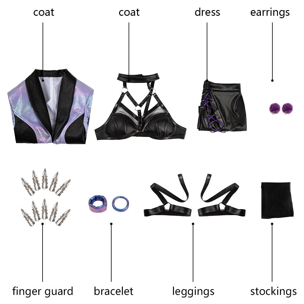 KDA Evelynn Cosplay League Of Legends Costume Purple Sexy Uniform Bra Coat Skirt