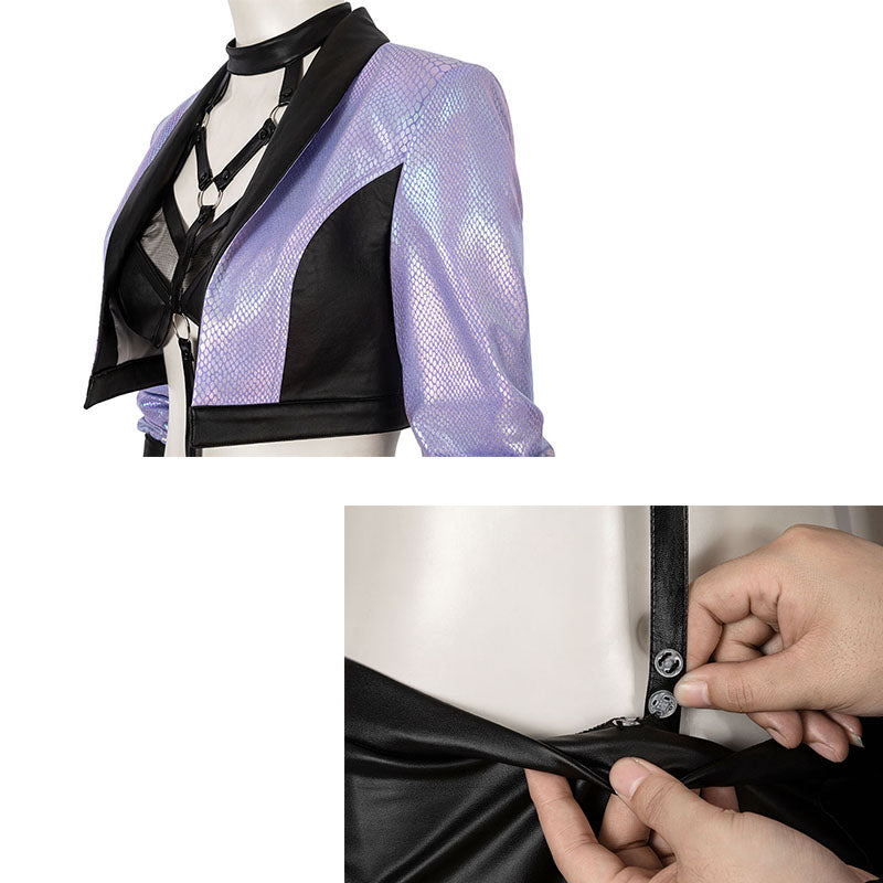 KDA Evelynn Cosplay League Of Legends Costume Purple Sexy Uniform Bra Coat Skirt
