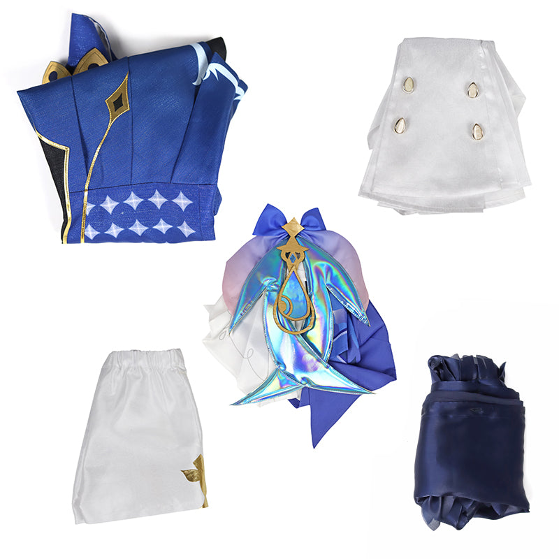 Genshin Impact Focalors Cosplay Costume Anime Fontaine God of Justice Blue Uniform