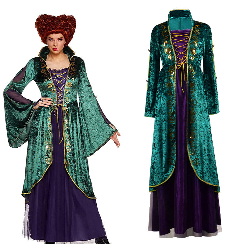 Hocus Pocus Winifred Sanderson Halloween Dress Suit Cosplay Costume Outfit with Wig