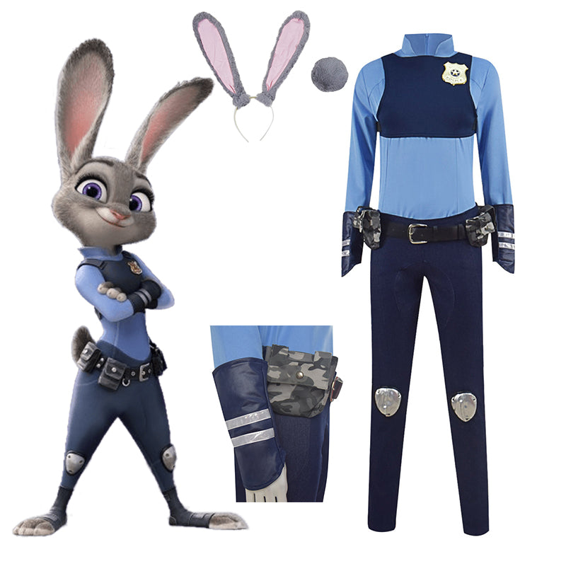 Zootopia Judy Hopps Cosplay Costume Rabbit Police Uniform Halloween Carnival Suit With Ear