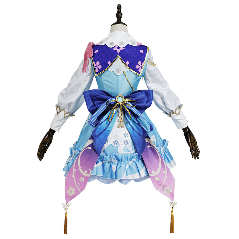 Genshin Impact Kamisato Ayaka Cosplay Costume Springbloom Missive Lolita Dress Suit With Straw Hat