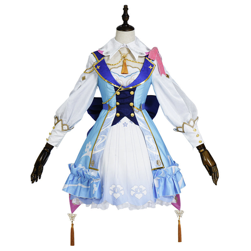 Genshin Impact Kamisato Ayaka Cosplay Costume Springbloom Missive Lolita Dress Suit With Straw Hat