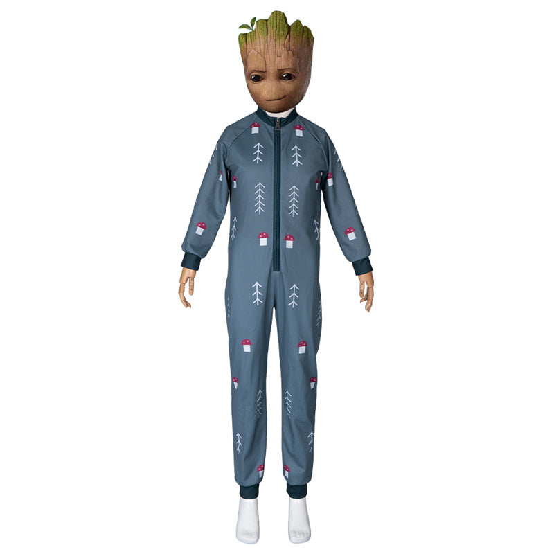 2022 Guardians of the Galaxy I Am Groot Cosplay Kids Groot Costume Blue Jumpsuit