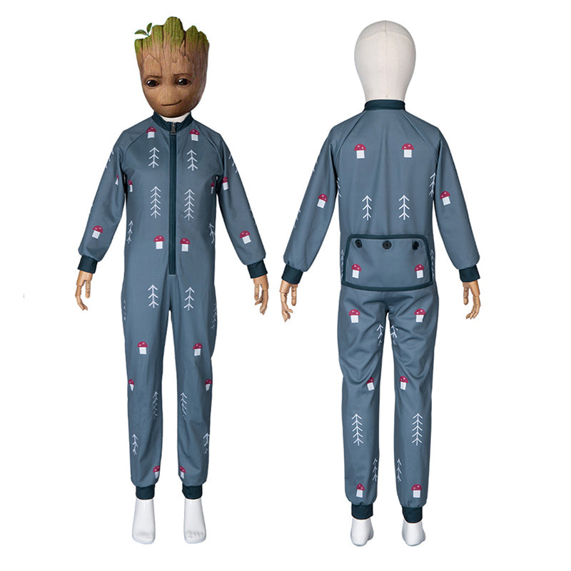2022 Guardians of the Galaxy I Am Groot Cosplay Kids Groot Costume Blue Jumpsuit