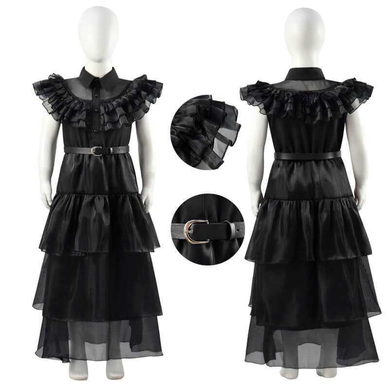 Kids Girls Wednesday Black Dress 2022 Wednesday Addams Raven Dance Dress Cosplay Costumes ACcosplay