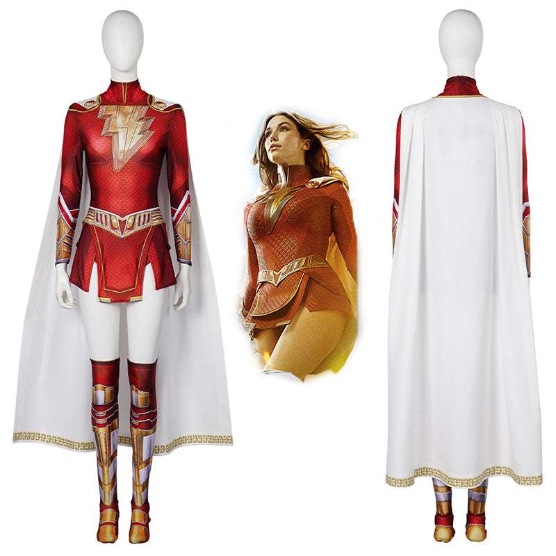 Shazam 2 Mary Cosplay Costume Supergirl Lady Shazam Jumpsuit Cape