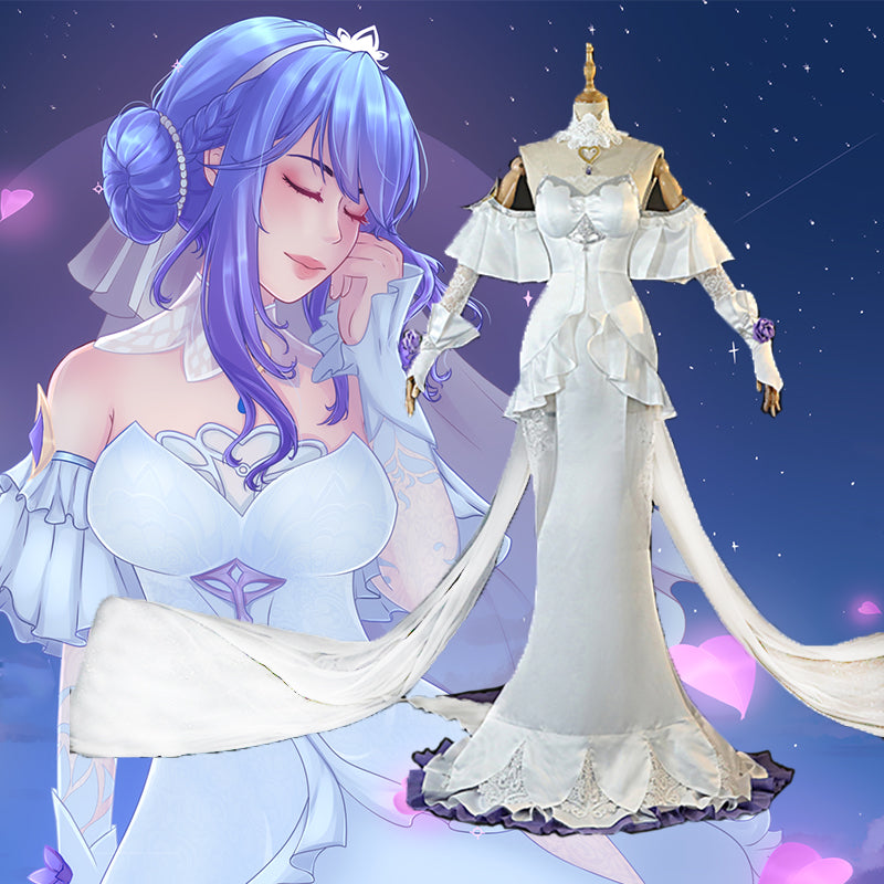 League of Legends Wild Rift Crystal Rose Sona Cosplay Costume White Dress
