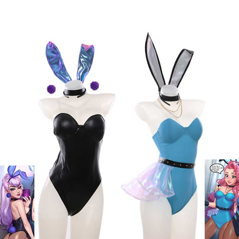 LOL KDA Ahri Evelynn Seraphine Cosplay Costume Bunny Girl Bodysuit Women