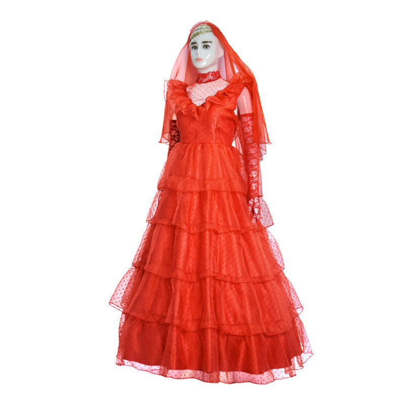 BeetleJuice The Maitlands Lydia Deetz Cosplay Costume Red Wedding Dress Halloween Party Suit