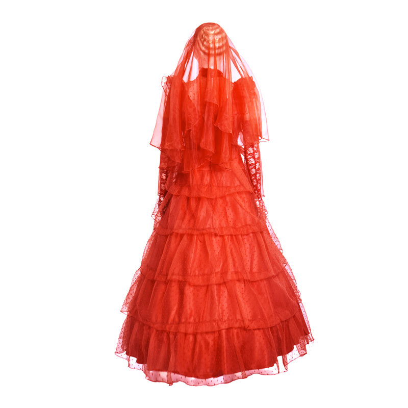BeetleJuice The Maitlands Lydia Deetz Cosplay Costume Red Wedding Dress Halloween Party Suit
