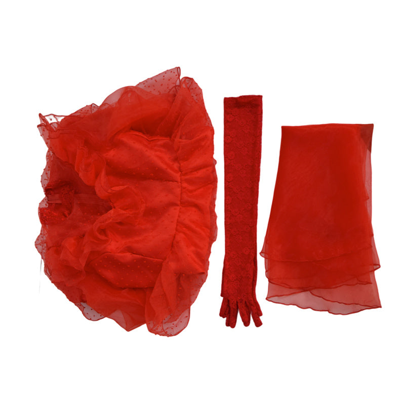 BeetleJuice The Maitlands Lydia Deetz Cosplay Costume Red Wedding Dress Halloween Party Suit