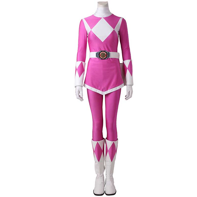 Women Mighty Morphin Power Rangers Costume Pink Ranger Costume Jumpsuit Zentai Bodysuit Boots Cosplay