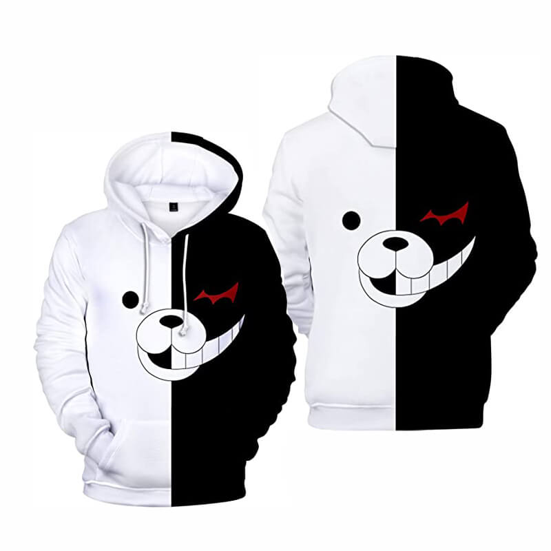 Danganronpa Monokuma Print Hoodies Jacket Black White Bear Cosplay Costume