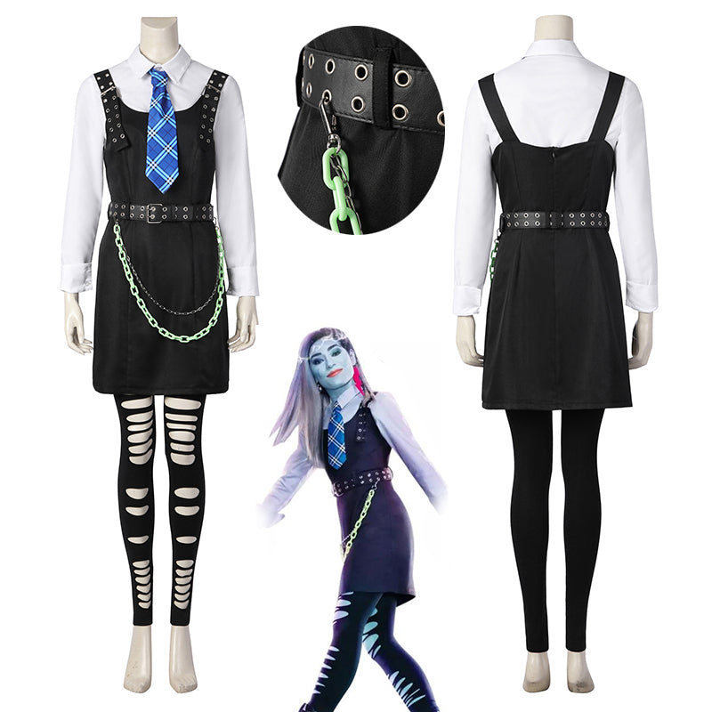 Monster High Live Action Drama Frankie Stein Cosplay Costume Black Dress Halloween Outfits