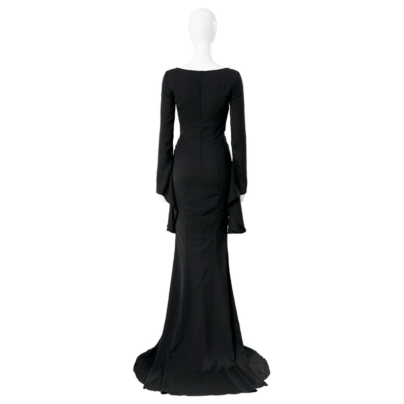 The Addams Family Morticia Addams Cosplay Costume Black Vintage Dress Halloween Carnival Suit