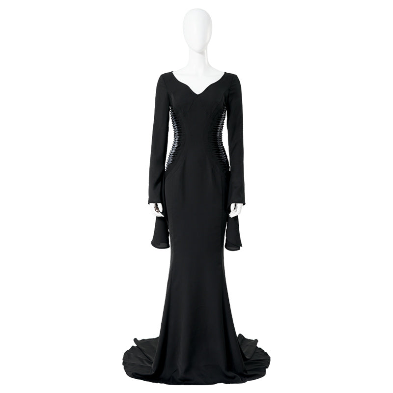 The Addams Family Morticia Addams Cosplay Costume Black Vintage Dress Halloween Carnival Suit