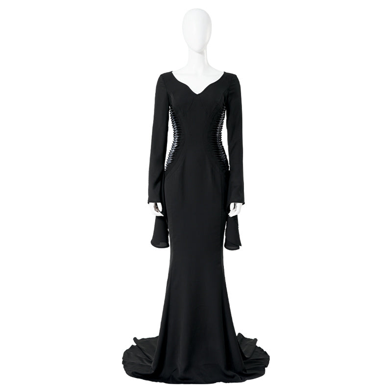 The Addams Family Morticia Addams Cosplay Costume Black Vintage Dress