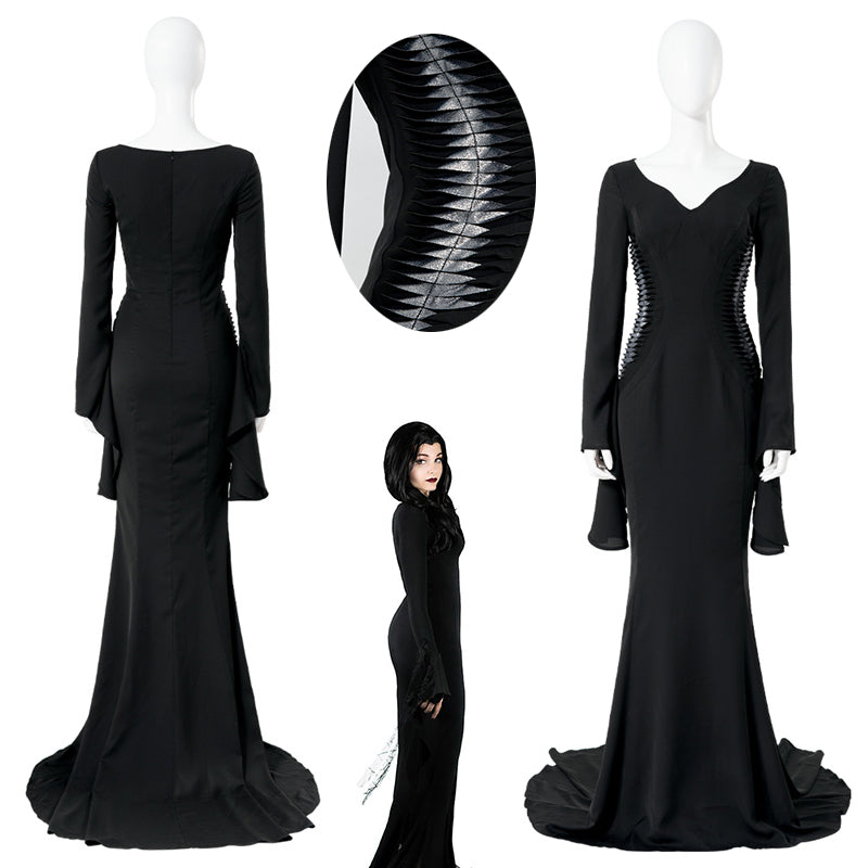 The Addams Family Morticia Addams Cosplay Costume Black Vintage Dress ...
