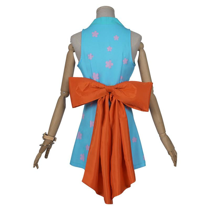 One Piece Nami Cosplay Costume Wanokuni Style Blue Kimono Dress Halloween Outfits