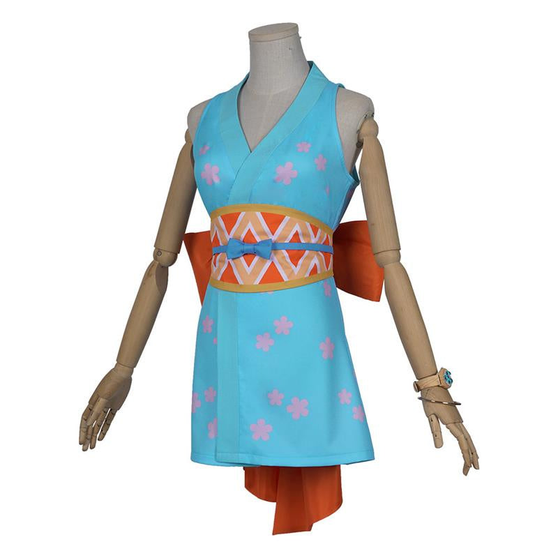 One Piece Nami Cosplay Costume Wanokuni Style Blue Kimono Dress Halloween Outfits, L One Piece Nami Cosplay Costume Wanokuni Style Blue Kimono Dress Halloween Outfits, L