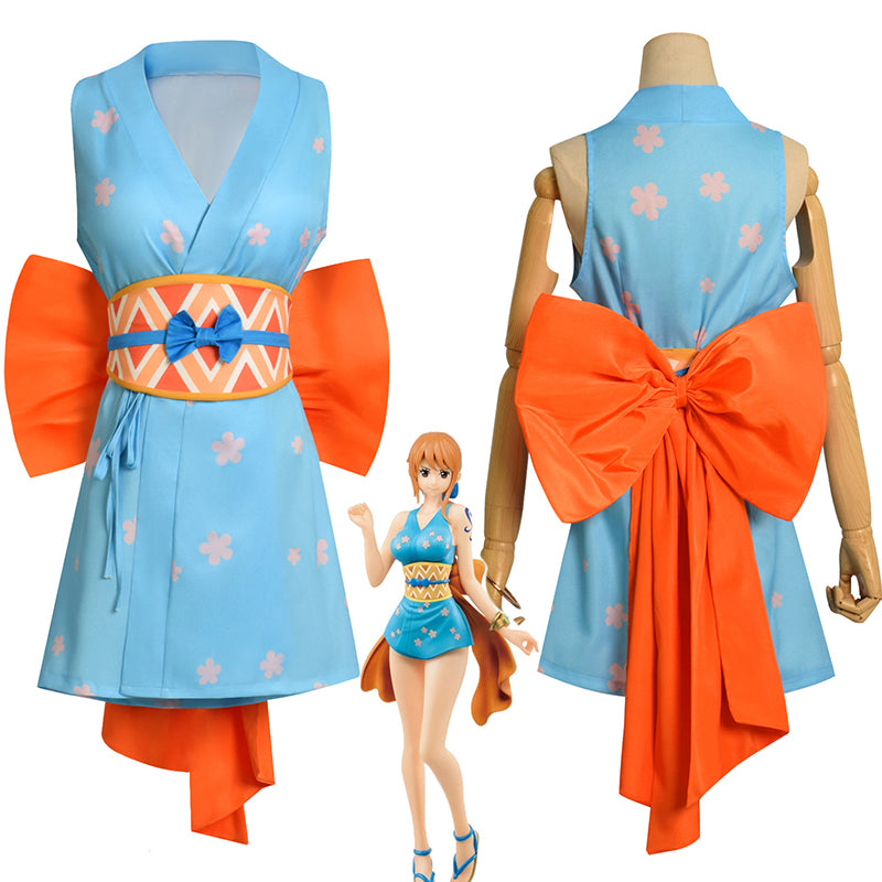 One Piece Wano Country Nami Wanokuni Cosplay Costume Kimono Dress Halloween Party Suit