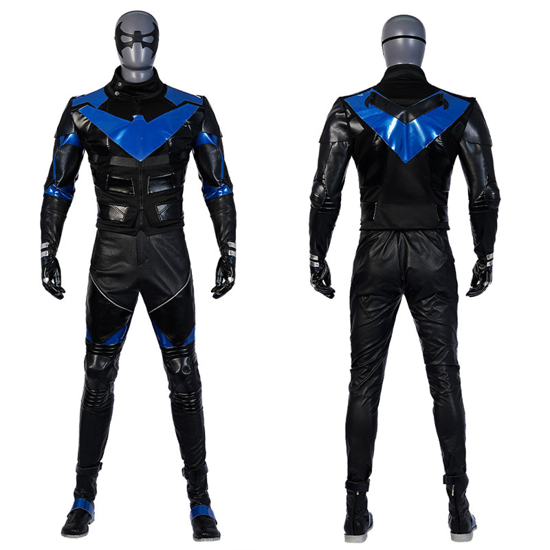 Batman Arkham City Nightwing Dick Grayson Cosplay Costume Robin Superhero Bodysuit Halloween Party Suit