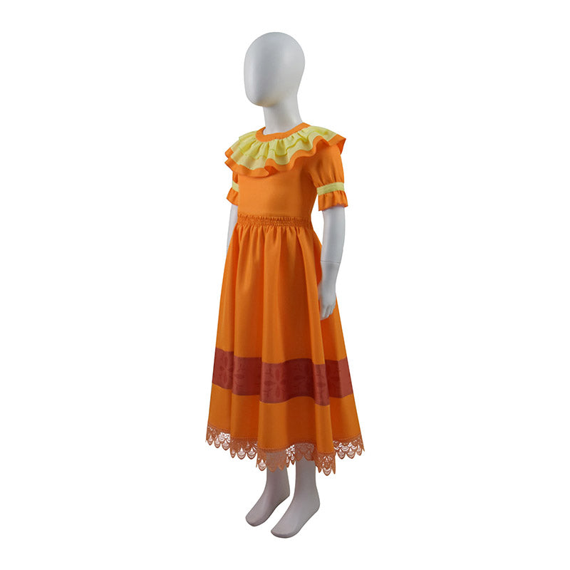 encanto orange dress Girls Costume Orange Encanto Pepa Princess Long Dresses Katrinalove.store