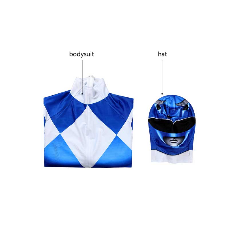 Power Rangers Blue Ranger Costume for Kids Suit Zentai Jumpsuit Halloween, L