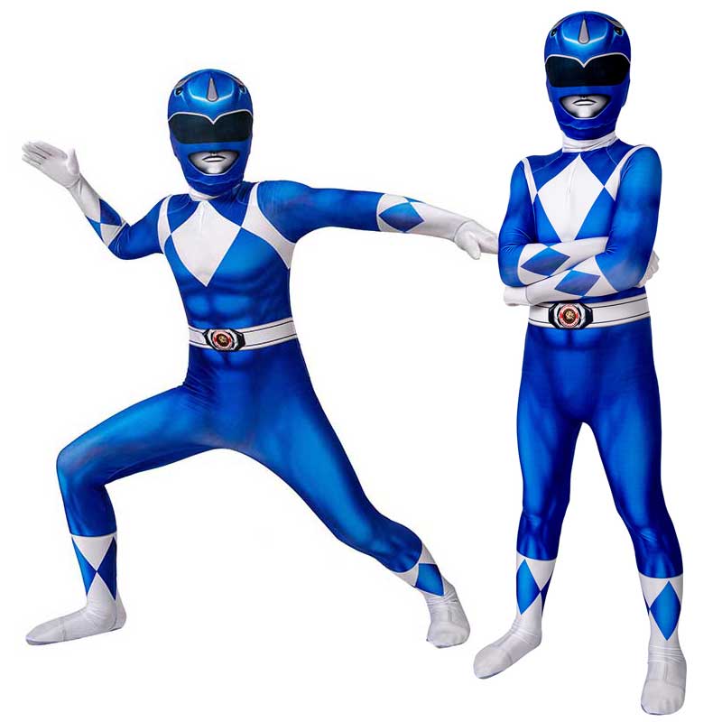 Power Rangers Blue Ranger Costume for Kids Suit Zentai Jumpsuit Halloween