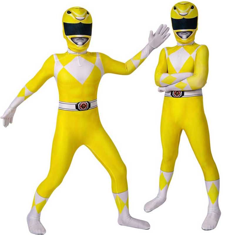 Kids Power Rangers Costume Yellow Ranger Cosplay Suit Zentai Jumpsuit