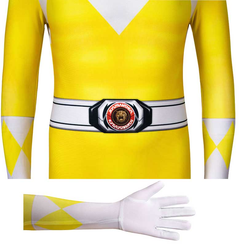 Kids Power Rangers Costume Yellow Ranger Cosplay Suit Zentai Jumpsuit