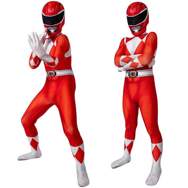 Kids Power Rangers Red Ranger Costume Suit Halloween Cosplay Zentai Jumpsuit