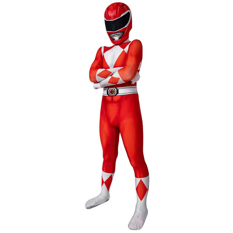 Kids Power Rangers Red Ranger Costume Suit Halloween Cosplay Zentai Jumpsuit