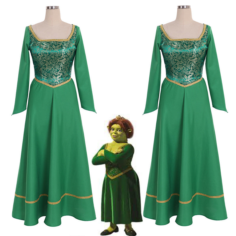 Cartoon the Shrek 3 Princess Fiona Cosplay Costume Halloween Green Dress