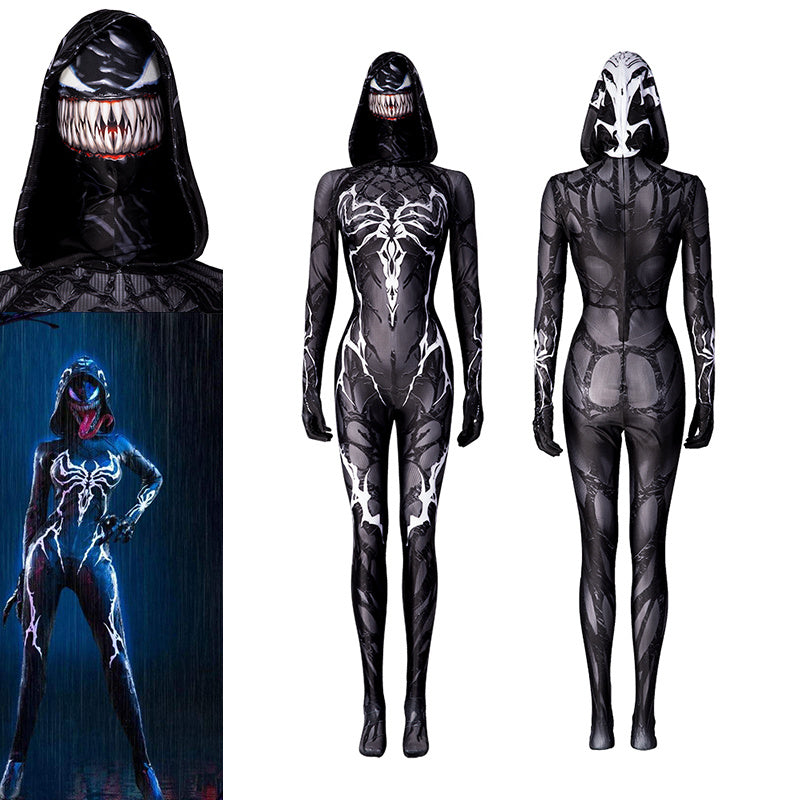 War Story Queen Of The Dark Spider Costume Venom Gwen Cosplay Female Black Spiderman Jumpsuit