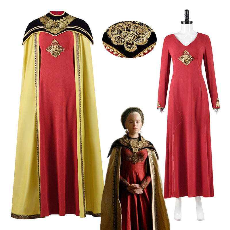 House of the Dragon Queen Rhaenyra Targaryen Cosplay Costume Dress Cape Outfit Halloween Suit