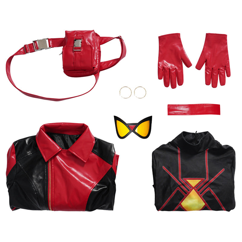 Spider-Woman Jessica Drew Cosplay Costume Supergirl Amazing Bag-Head Spider Jumpsuit Coat Outfit