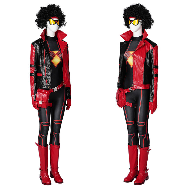 Spider-Woman Jessica Drew Cosplay Costume Supergirl Amazing Bag-Head Spider Jumpsuit Coat Outfit