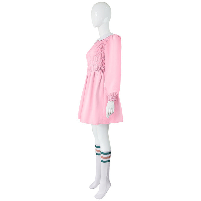 Stranger Things Season 4 Eleven Cosplay Costume Women Pink Dress Halloween Party Suit