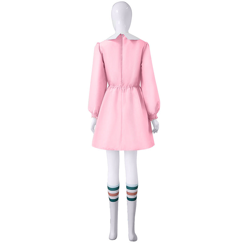 Stranger Things Season 4 Eleven Cosplay Costume Women Pink Dress Halloween Party Suit