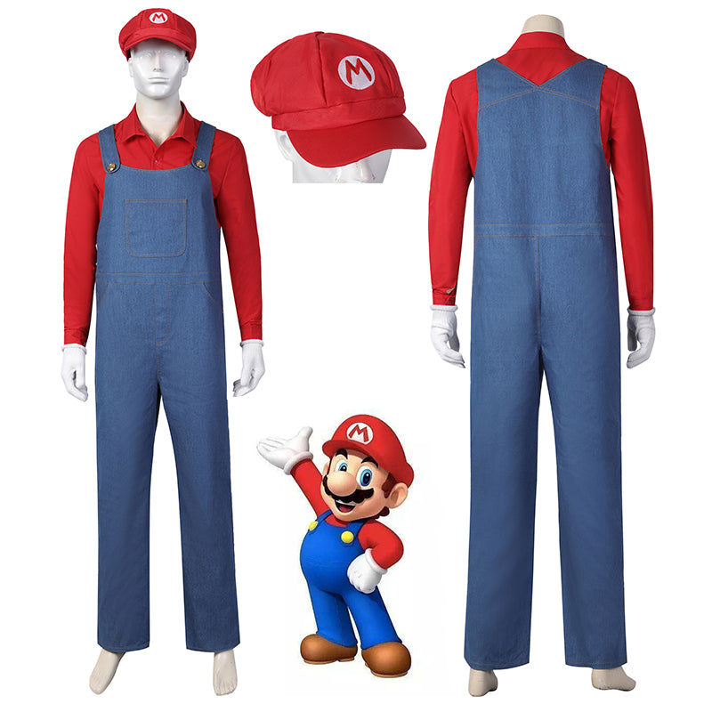 2023 Movie The Super Mario Bros. Mario Cosplay Costume Adult Shirt Overalls