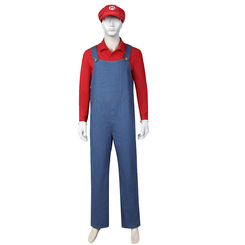 2023 Movie The Super Mario Bros. Mario Cosplay Costume Adult Shirt Overalls